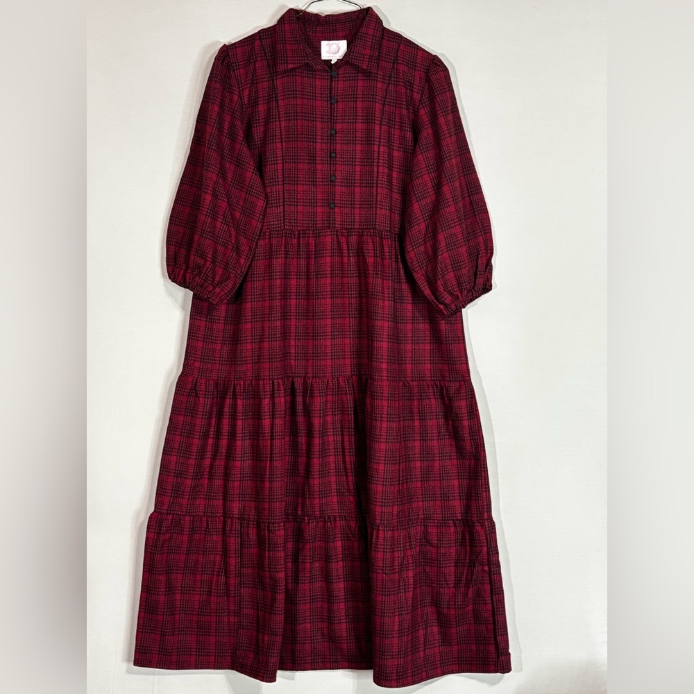 Victoria Dunn Red Plaid Long Sleeve Dress